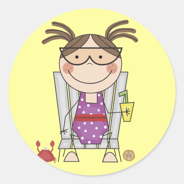 Pegatina Redonda Niña descansando en camisetas y regalos de playa (Anverso)