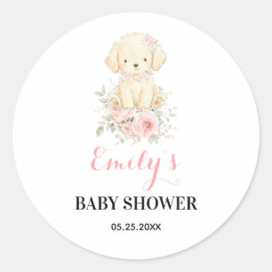 Pegatina Redonda Niña Dorada Bebé Shower Retriever Cachorro