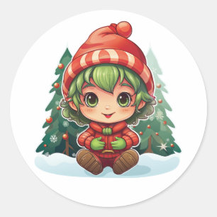 Pegatina Redonda Niña Elfa Xmas Magic