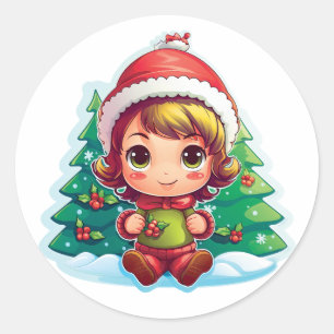 Pegatina Redonda Niña Elfa Xmas Magic