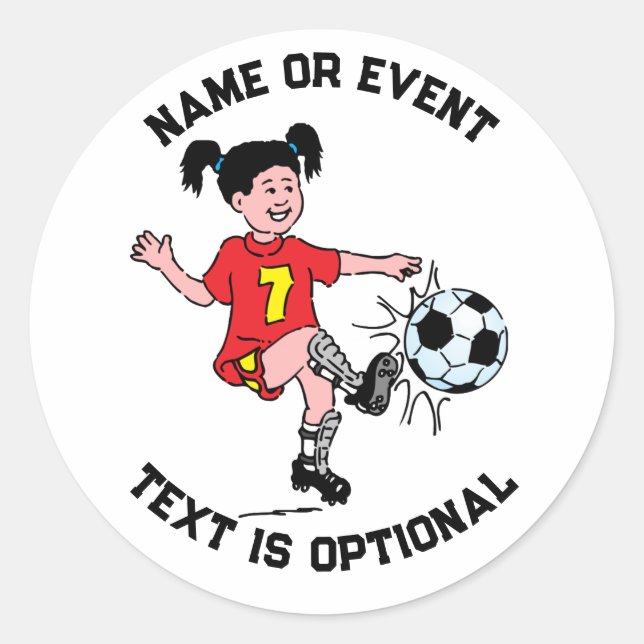 Pegatina Redonda Niña jugando fútbol (Anverso)
