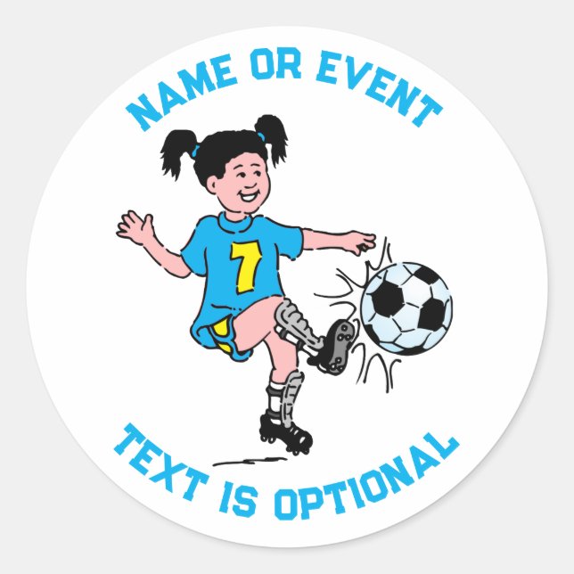 Pegatina Redonda Niña jugando fútbol (Anverso)