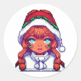 Pegatina Redonda Niña linda de Navidad