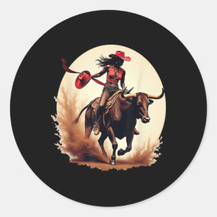 Pegatina Redonda Niña negra Texas Western Rodeo Melanin Black Hi