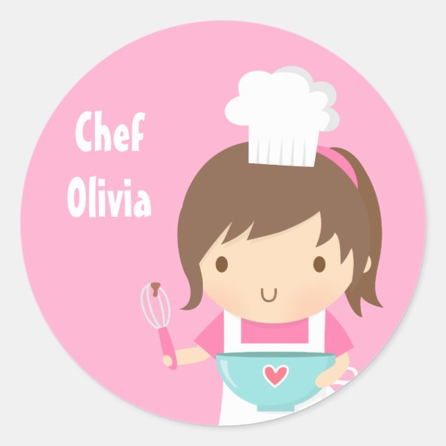 Pegatina Redonda Niña Panadera Chef Adorable (Anverso)