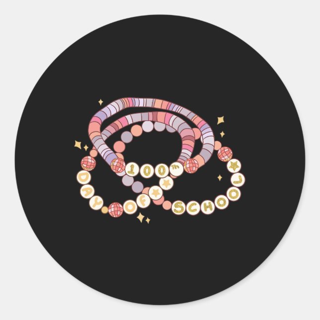 Pegatina Redonda Niña Pequeña 100 Días De Escuela Graciosa Amistad  (Anverso)