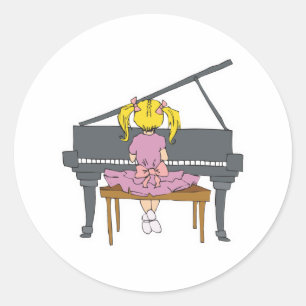 Pegatina Redonda niña pequeña tocando piano