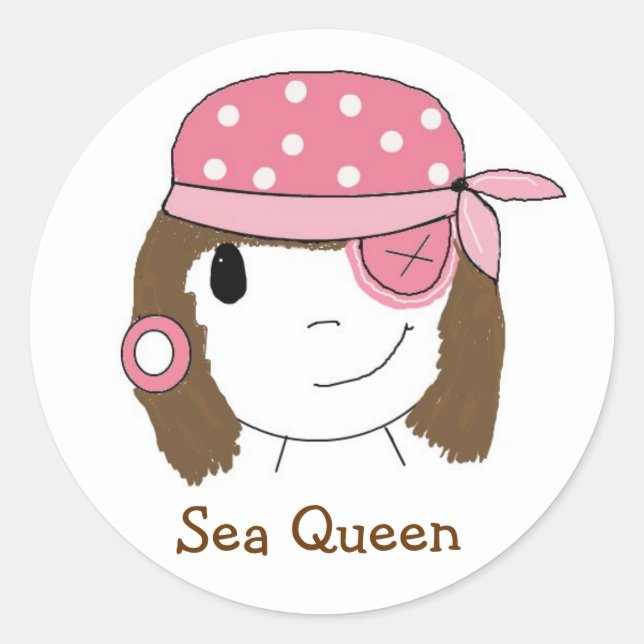Pegatina Redonda Niña Pirata Rosa (Anverso)