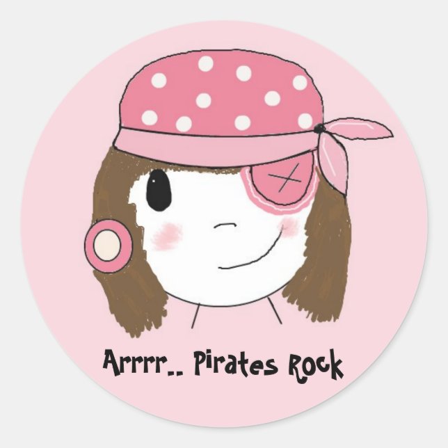 Pegatina Redonda Niña Pirata Rosa (Anverso)