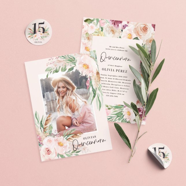 Pegatina Redonda Niña rosa acuarela floral edad elegante cumpleaños (Subido por el creador)