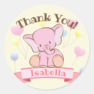 Pegatina Redonda Niña Rosa Elefante Gracias