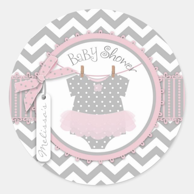 Pegatina Redonda Niña Tutu Chevron Imprimir Baby Shower (Anverso)