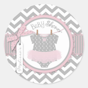 Pegatina Redonda Niña Tutu Chevron Imprimir Baby Shower