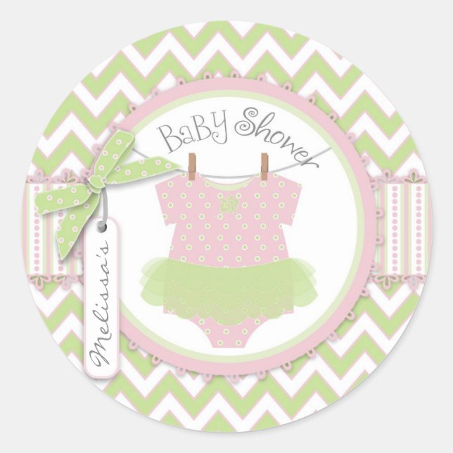 Pegatina Redonda Niña Tutu Chevron Imprimir Baby Shower (Anverso)