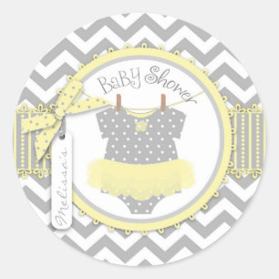 Pegatina Redonda Niña Tutu Chevron Imprimir Baby Shower