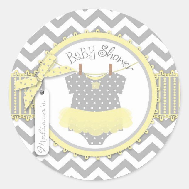 Pegatina Redonda Niña Tutu Chevron Imprimir Baby Shower (Anverso)