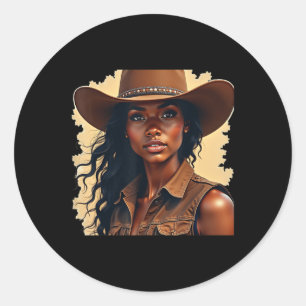 Pegatina Redonda Niñas negras Melanin Mujeres Rodeo Occidental Texa