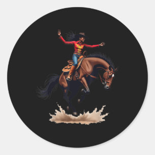Pegatina Redonda Niñas negras Melanin Mujeres Rodeo Occidental Texa