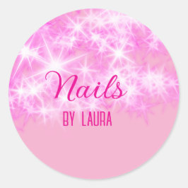 Pegatina Redonda Niñas purpurinas rosadas y nails añaden nombre a s