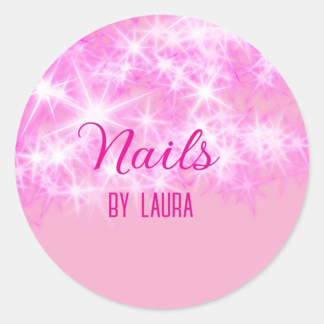 Pegatina Redonda Niñas purpurinas rosadas y nails añaden nombre a s (Anverso)