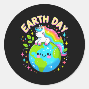 Pegatina Redonda Niñas y niños del Día de la Tierra Feliz Día de Un