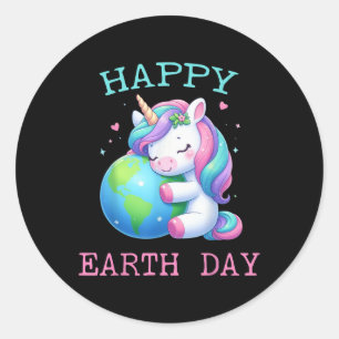 Pegatina Redonda Niñas y niños del Día de la Tierra Feliz Día de Un