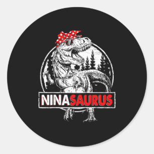 Pegatina Redonda Ninasaurus t rex dinosaur nina saurus día de la ma