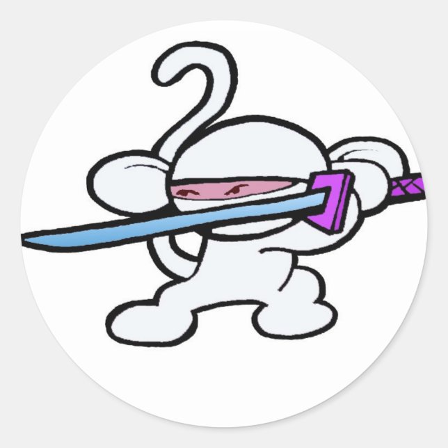 Pegatina Redonda Ninja Blanco Sobre Palabras Sin Guardia (Anverso)