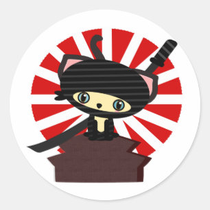 Pegatina Redonda ninja cat kawaii