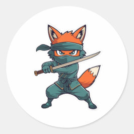 Pegatina Redonda Ninja Fox Sticker – Cute Fox Vinyl Decal