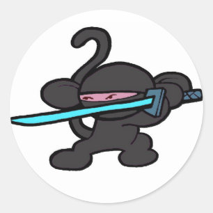 Pegatina Redonda Ninja Negro En Guardia