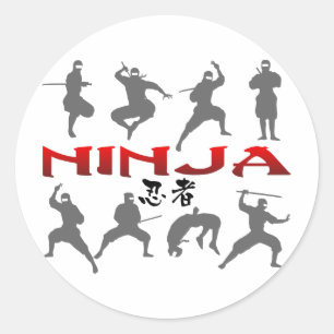 Pegatina Redonda Ninja Pose Silhouette