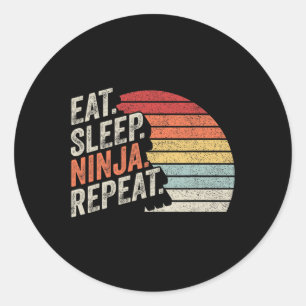 Pegatina Redonda Ninja Retro Vintage Eye Sleep Ninja Karate Repetir