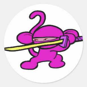 Pegatina Redonda Ninja rosado en Guardia-Ningunas palabras