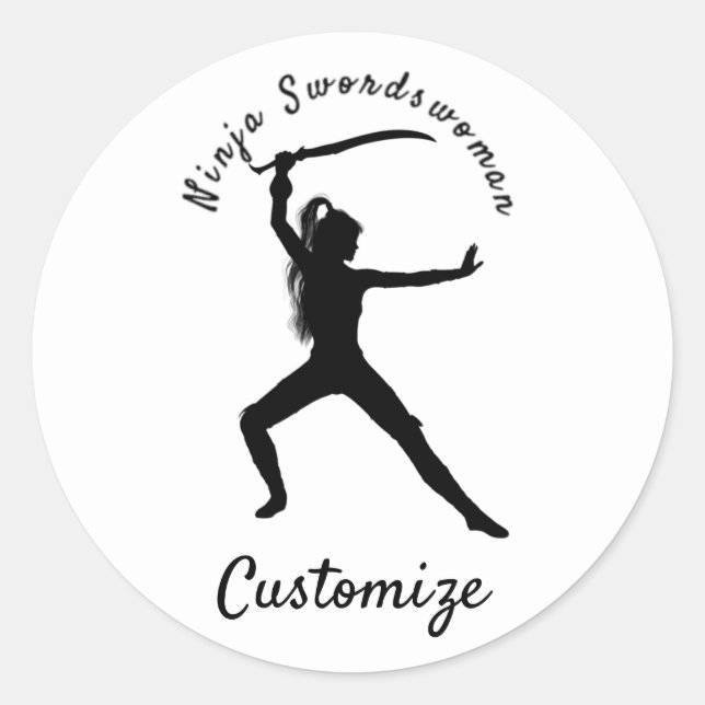 Pegatina Redonda Ninja Swordswoman Silhouette Thunder_Cove (Anverso)