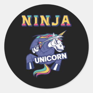 Pegatina Redonda Ninja Unicorn Karate Unicorn Kickboxing Artes Marc