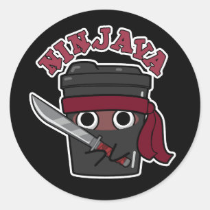 Pegatina Redonda Ninjava Funny Ninja Java Café Pun Dark BG