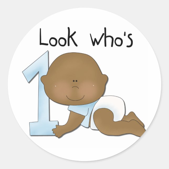 Pegatina Redonda Niño afroamericano de primer cumpleaños camisetas  (Anverso)