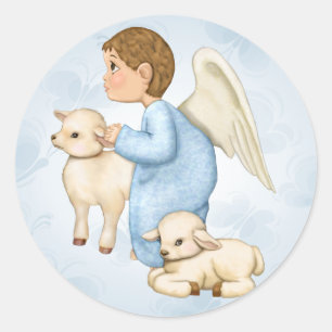 Pegatina Redonda Niño Ángel de Bendiciones Pequeñas