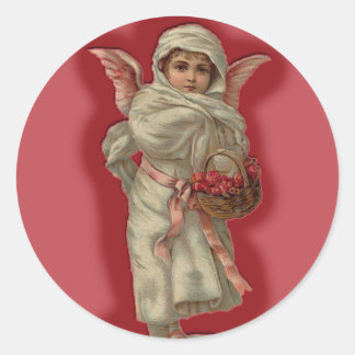 Pegatina Redonda Niño Ángel Victoriano bonito con cesta