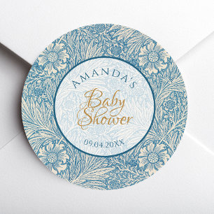 Pegatina Redonda Niño azul Baby Shower Floral Escritura Marigold Mo