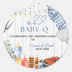 Pegatina Redonda Niño Baby-Q Rústico Baby Shower BBQ