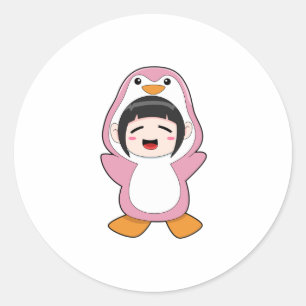 Pegatina Redonda Niño con traje de pingüino