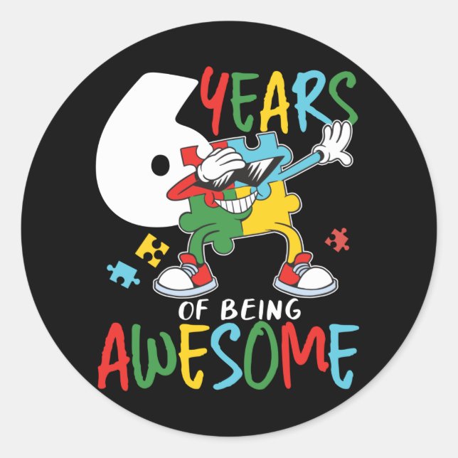 Pegatina Redonda Niño De 6 Años De Edad O Concienciación Sobre El A (Anverso)