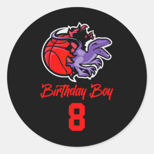 Pegatina Redonda Niño De 8 Años De Nacimiento Para Baloncesto Y Din