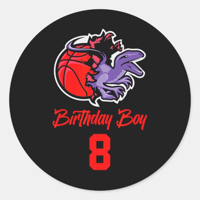 Pegatina Redonda Niño De 8 Años De Nacimiento Para Baloncesto Y Din (Anverso)
