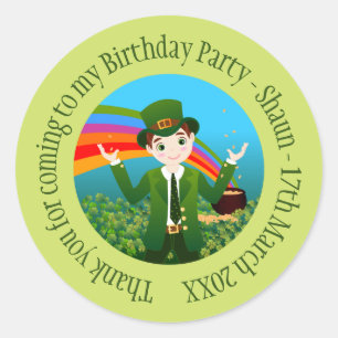 Pegatina Redonda Niño de cumpleaños de San Patricio Gracias