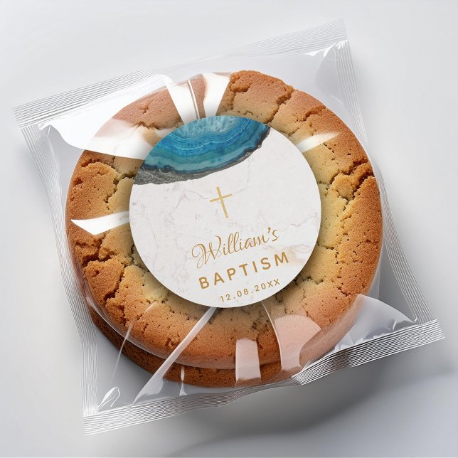 Pegatina Redonda Niño de geoda azul Bautismo Mármol blanco Cruz dor (Subido por el creador)