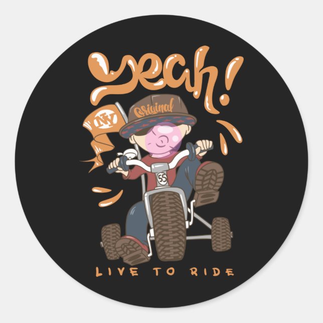 Pegatina Redonda Niño de Guay en bicicleta (Anverso)