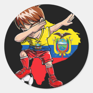 Pegatina Redonda Niño de la camiseta de Colombia de fútbol haciendo